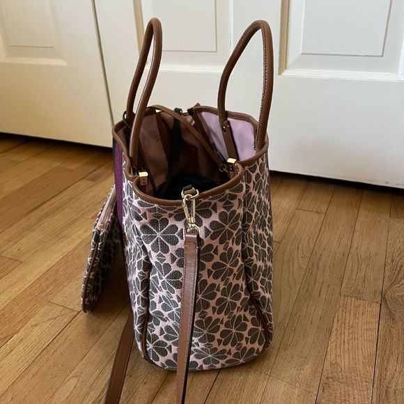 Kate Spade Medium Everything Tote Bag pink green w pouch - Picture 2 of 16